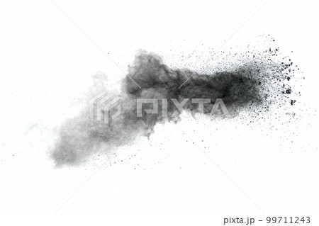 Black powder explosion on white background.Black dust particles splash. 99711243