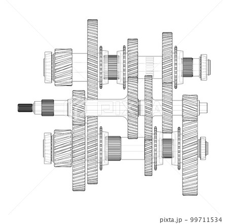 Gearbox sketch. 3d illustration Gearbox sketch. 3d illustration 99711534