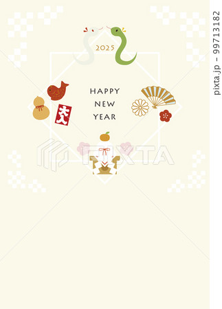 2025年の巳年のイラストの年賀状はがき素材 和風 99713182