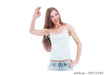 modern young woman showing the OK sign 99713388