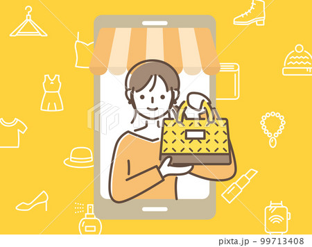 フリマアプリでバッグを売る女性 フリマアプリでバッグを売る女性 99713408