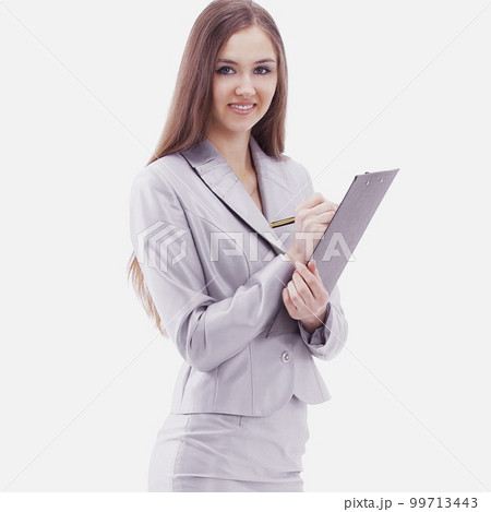 woman assistant making the entry in the diary.i 99713443
