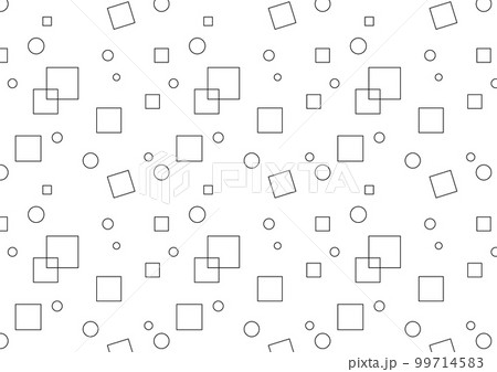 四角と丸のシンプルなモノクロ線画のシームレスパターン背景 99714583