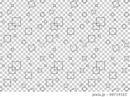 四角と丸のシンプルなモノクロ線画のシームレスパターン背景 99714583