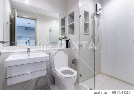 Clean and fresh bathroom with Bathroom amenities Clean and fresh bathroom with Bathroom amenities 99714836