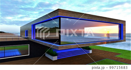 Translucent sun visible through the panoramic...のイラスト素材 [99715683] - PIXTA