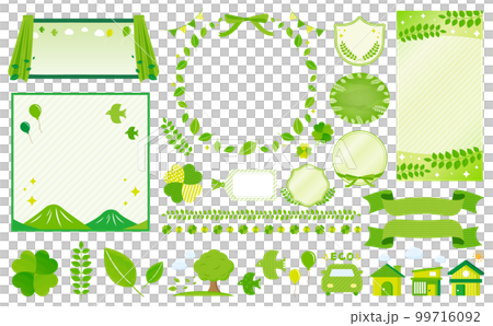 Leaf, green, fresh green, eco image watercolor hand drawn style cute simple vector design frame & illustration 99716092