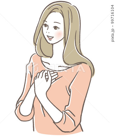 胸に手を当てる女性 99716104