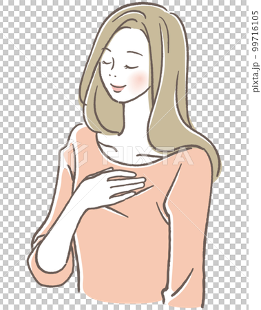 把手放在胸前閉上眼睛的女人 把手放在胸前閉上眼睛的女人 99716105