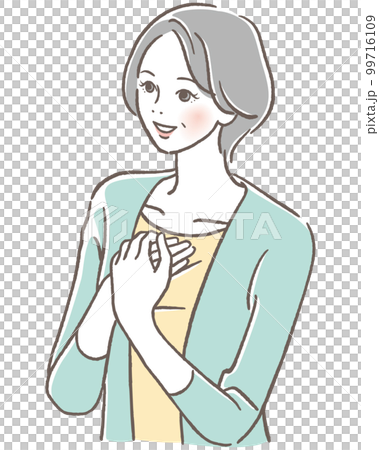 胸に手を当てるシニア女性 99716109
