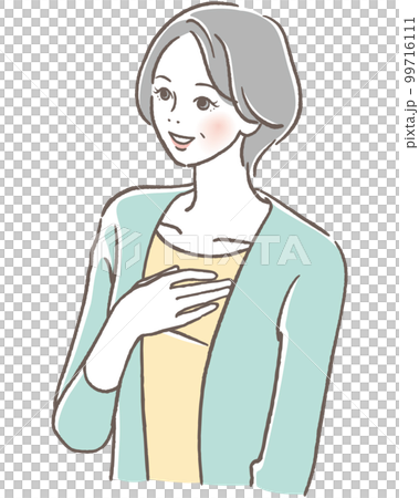 胸に手を当てるシニア女性 99716111