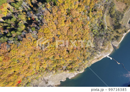 ドローンで秋の「えにわ湖」を空撮（真俯瞰） 99716385