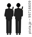 卒業証書を持った後ろ姿で2人一緒に並ぶ制服を着た男子学生 99716609