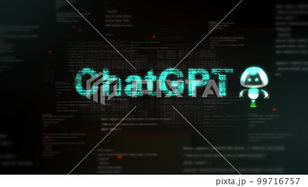 Chatgpt animation with chatbot robot. Programming code language in background. Concept of AI to life. 99716757
