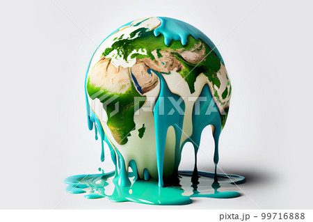 Climate change global warming concept. Planet Earth has warmed up and is melting. Generative AI illustration 99716888