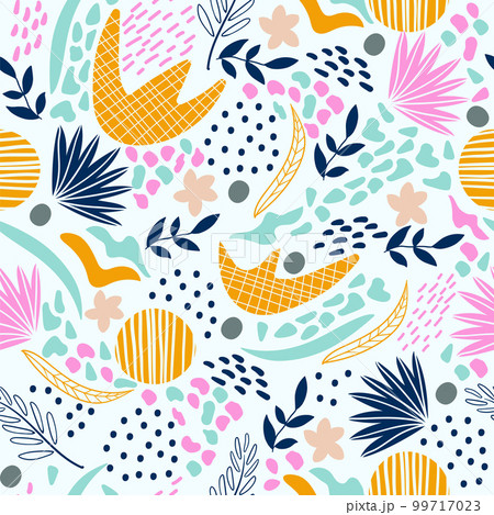 Seamless pattern trendy exotic colorful plants vector illustration 99717023