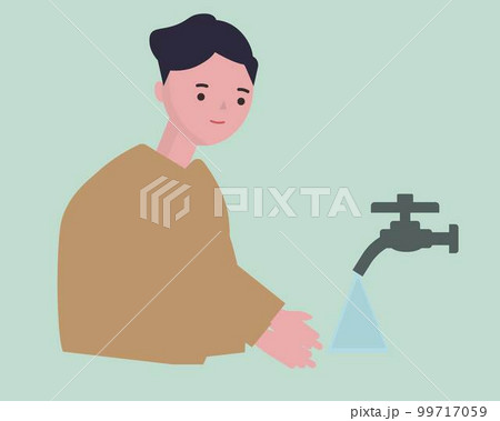 手を洗う男性。手洗い、感染予防、風邪対策、清潔 99717059