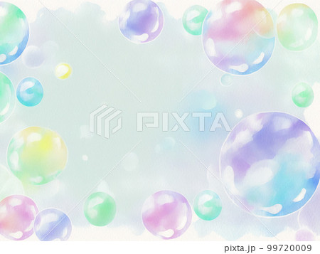 水彩風シャボン玉のイラスト背景素材 99720009