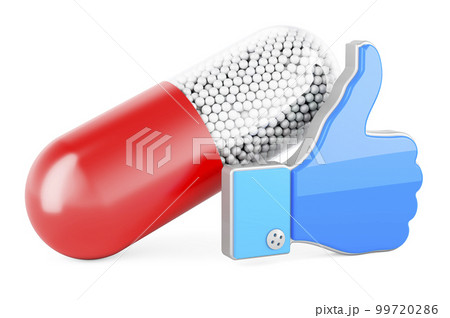 Medicament capsule with like icon, 3D rendering Medicament capsule with like icon, 3D rendering 99720286