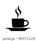 Flat design illustration of a cup of coffee or tea with smoke. Black and white icon, vector 99721129