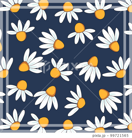 Print for kerchief, bandana, scarf, handkerchief, shawl, neck scarf. Squared pattern with ornament for fabric, textile, silk products. Paisley vector with abstract flowers. Floral folk tracery Print for kerchief, bandana, scarf, handkerchief, shawl, neck scarf. Squared pattern with ornament for fabric, textile, silk products. Paisley vector with abstract flowers. Floral folk tracery 99721565