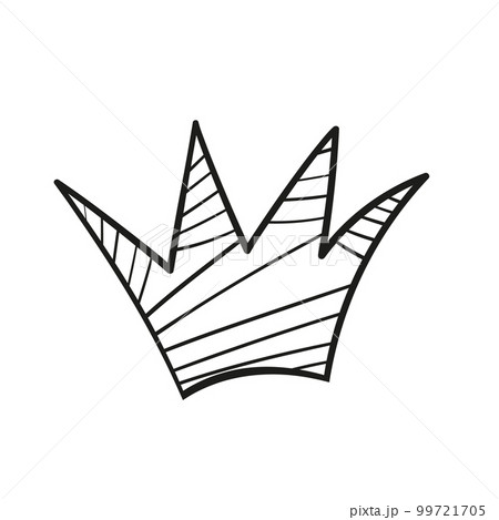 Crown logo graffiti icon. Black icon isolated on white background. Doodle vector illustration. Queen royal princess symbol. Outline design for drawing greeting cards, promotional items for girl,women 99721705