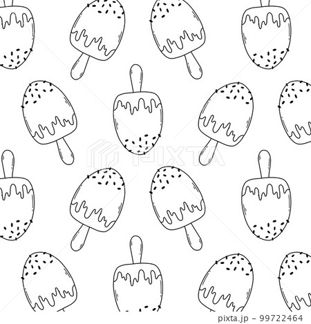 Seamless pattern with ice cream in doodle style. Vector illustration. Linear print with ice cream. Seamless pattern with ice cream in doodle style. Vector illustration. Linear print with ice cream. 99722464
