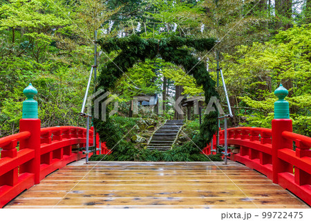 山形鶴岡の初夏 新緑の羽黒山・出羽三山神社 神橋と茅の輪 山形鶴岡の初夏 新緑の羽黒山・出羽三山神社 神橋と茅の輪 99722475