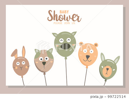 Cute animal balloon.Happy birthday, holiday, baby shower celebration greeting and invitation card.Vector illustrations. 99722514