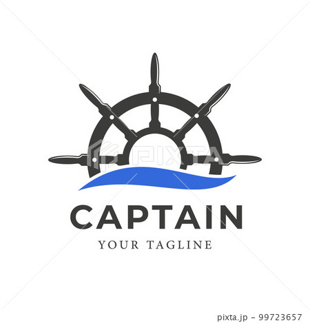 Ship steering wheel design illustration with ocean waves can be used for sailing ship logo, Wave Symbol 99723657