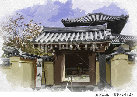 水彩画風 福智院 山門 奈良県奈良市 水彩画風 福智院 山門 奈良県奈良市 99724727