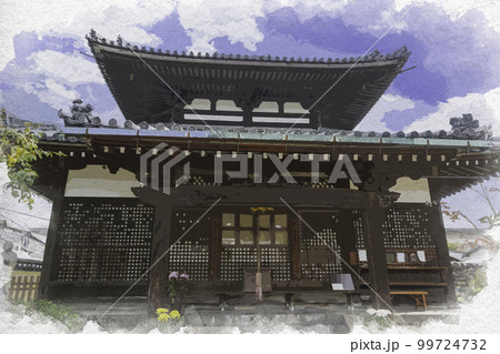 水彩画風　福智院　本堂　奈良県奈良市 99724732