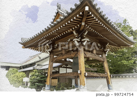 水彩画風　蓮長寺　鐘楼　奈良県奈良市 99724754