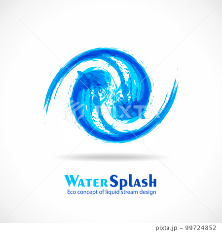 Blue ink splash logo, as a concept circulation water in nature. Abstract colorful clean water grunge symbol. Vector eco fluid wave design template 99724852
