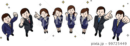 並んでガッツポーズする新社会人の男女8人 99725449