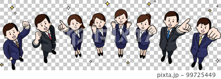 並んでガッツポーズする新社会人の男女8人 99725449