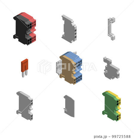 Terminal blocks for connecting wires with accessories, vector illustration. Terminal blocks for connecting wires with accessories, vector illustration. 99725588