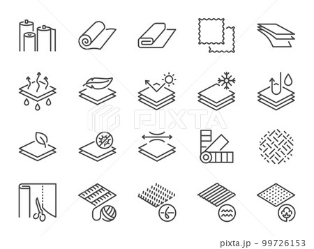 Fabric icon set. It included icons such as textile, wool, fur, corduroy, cotton, and more. 99726153