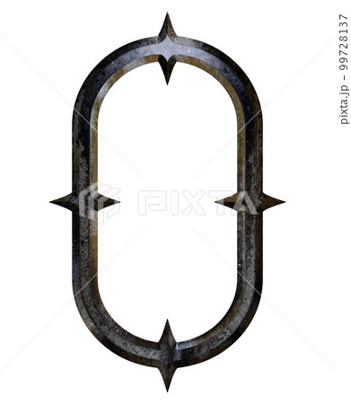 Threadbare and rusty ancient letter.Medieval metallic font. 99728137