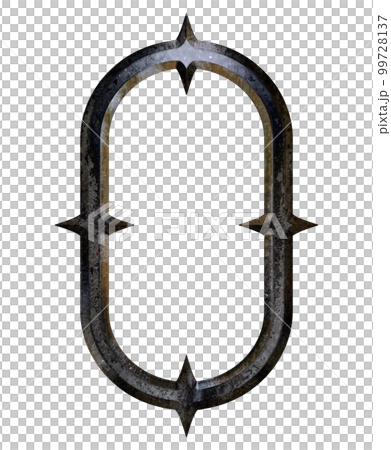 Threadbare and rusty ancient letter.Medieval metallic font. 99728137