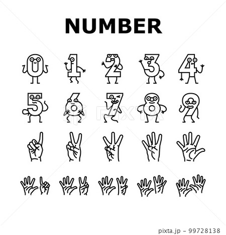 number character cute icons set vector 99728138