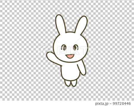 こんにちは_挨拶をするポップなうさぎ_背景無地のイラスト素材 
