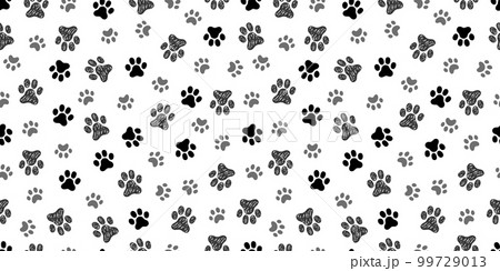 Dog, cat footprint seamless pattern. Pet animal footprint stamp background. Puppy doodle abstract wallpaper. Vector Dog, cat footprint seamless pattern. Pet animal footprint stamp background. Puppy doodle abstract wallpaper. Vector 99729013