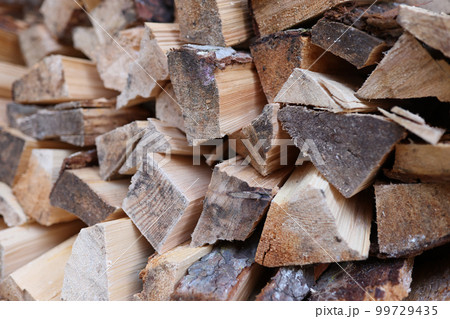 Pile of chopped wood logs for bonfire Pile of chopped wood logs for bonfire 99729435