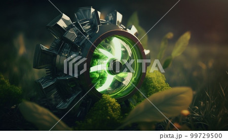 Ecological concept with green eco-garden background. Ecological resource sustainability Ecological concept with green eco-garden background. Ecological resource sustainability 99729500