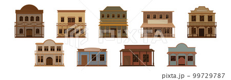 Western Wooden Saloon Bars and Buildings Vector Set 99729787