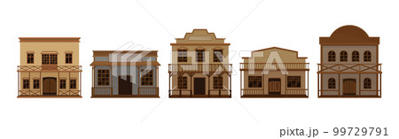 Western Wooden Saloon Bars and Buildings Vector Set Western Wooden Saloon Bars and Buildings Vector Set 99729791