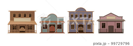 Western Wooden Saloon Bars and Buildings Vector Set 99729796
