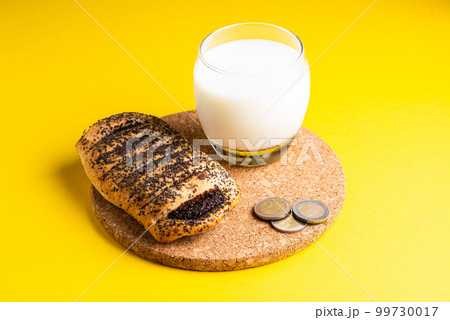 Wheat bread breakfast and milk in morning, croissant, plate Wheat bread breakfast and milk in morning, croissant, plate 99730017