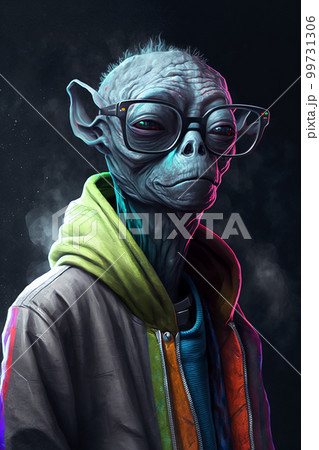 Alien humanoid wearing trendy jacket and...のイラスト素材